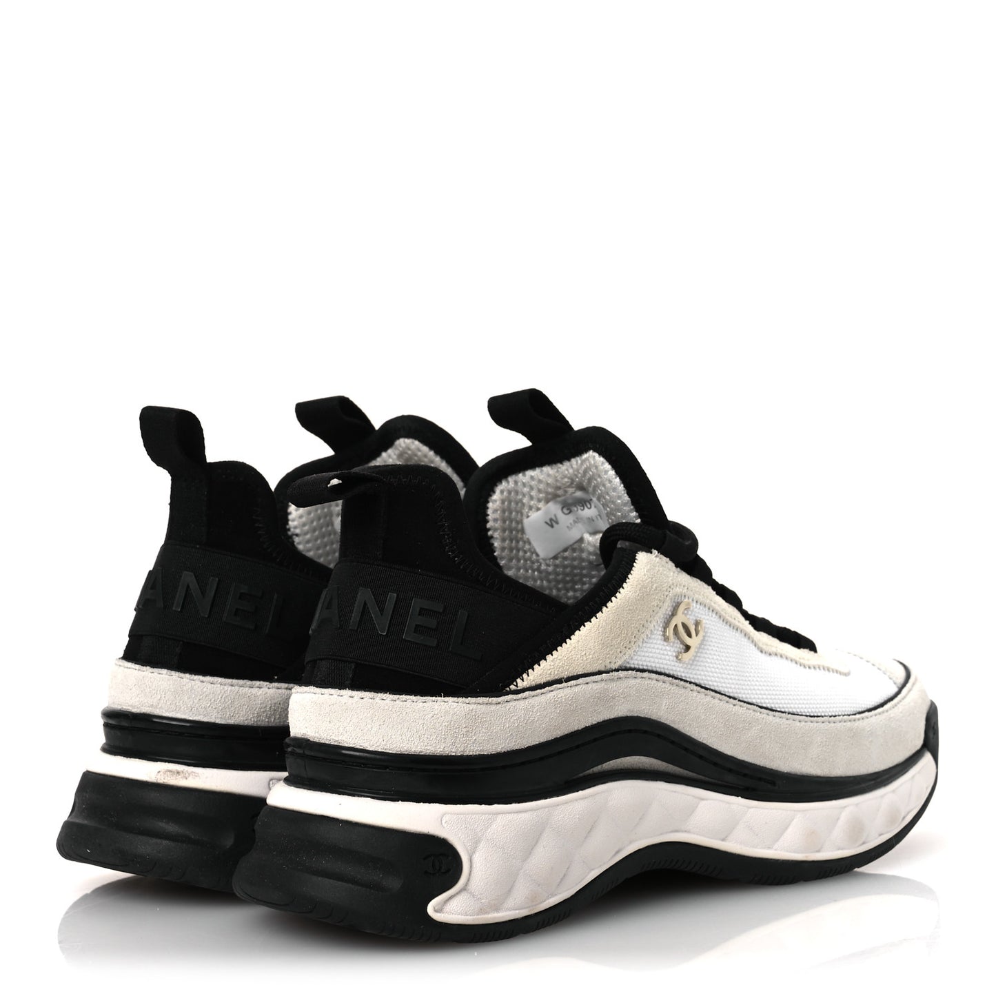 Velvet Calfskin Mixed Fibers CC Sneakers 38 Ivory Black