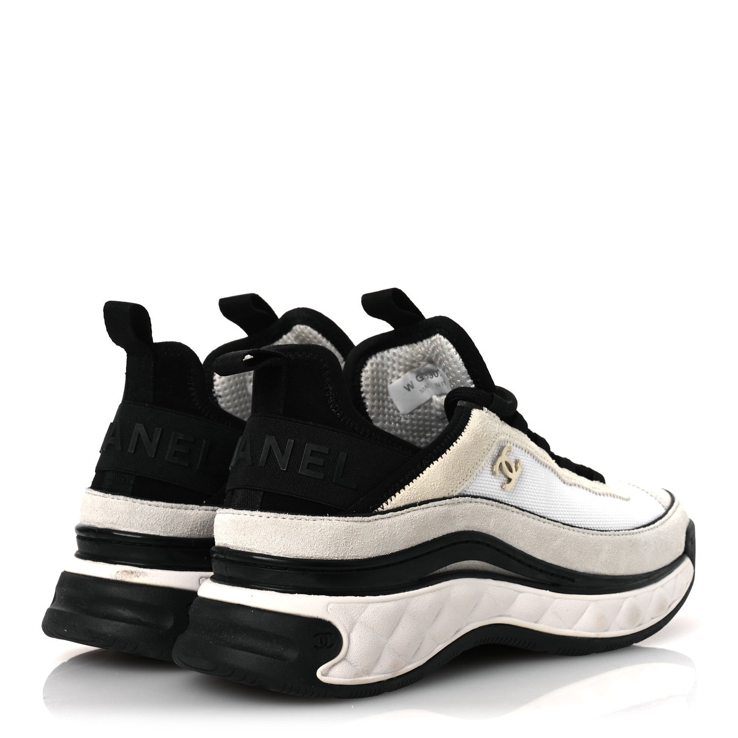 Chanel Velvet Calfskin Mixed Fibers CC Sneakers 38 Ivory Black 5 of 11