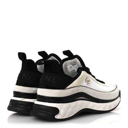 Chanel Velvet Calfskin Mixed Fibers CC Sneakers 38 Ivory Black 5 of 11