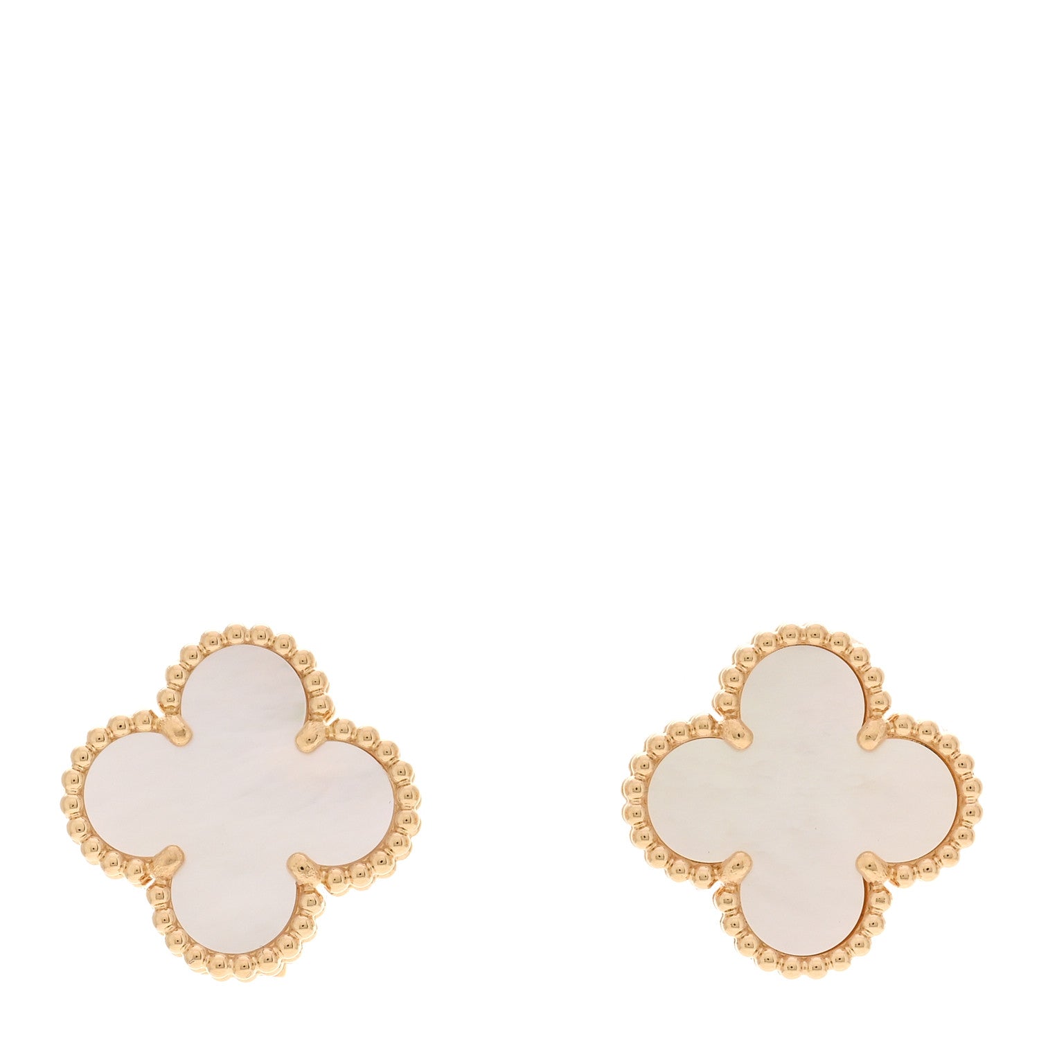 Van Cleef & Arpels 18K Yellow Gold Mother of Pearl Vintage Alhambra Earrings 1 of 5