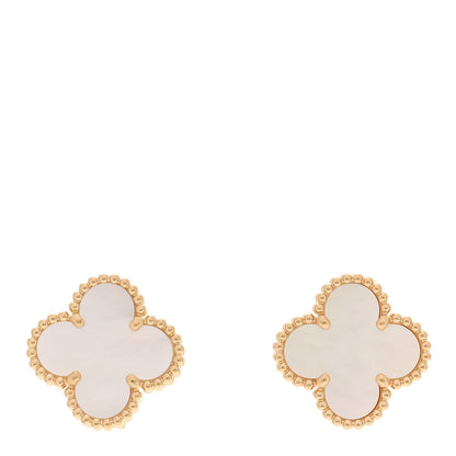Van Cleef & Arpels 18K Yellow Gold Mother of Pearl Vintage Alhambra Earrings 1 of 5