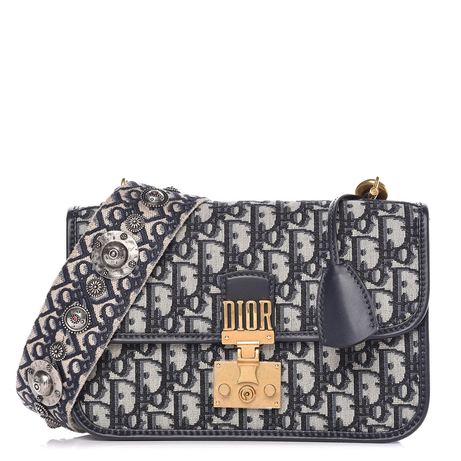 Christian Dior Oblique DiorAddict Flap Bag Navy Blue 1 of 12
