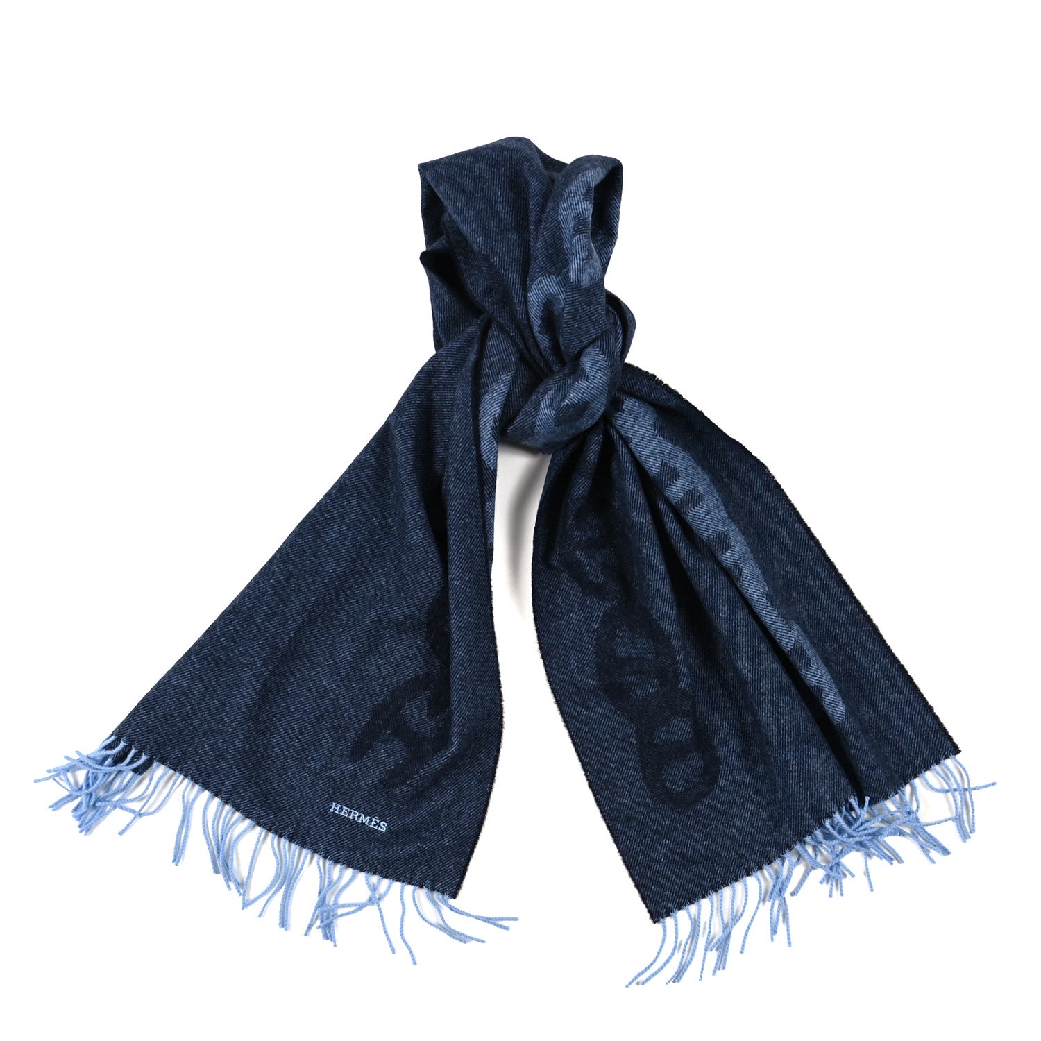 Hermes Cashmere Crazy Chain Muffler Marine Ciel 1 of 4