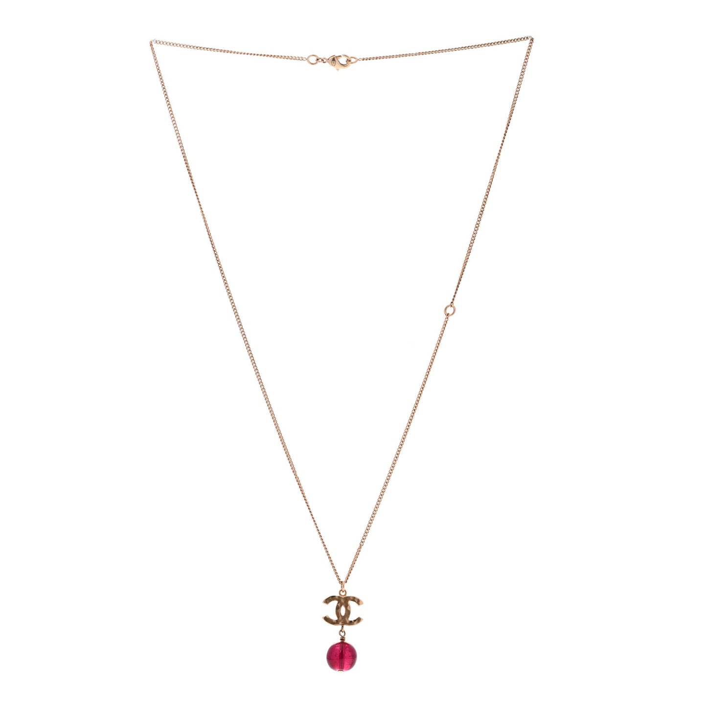 Metal Bead CC Drop CC Pendant Necklace Gold Red