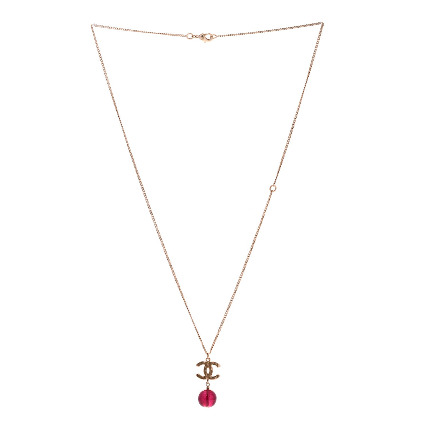Chanel Metal Bead CC Drop CC Pendant Necklace Gold Red 3 of 6