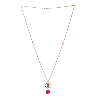 Chanel Metal Bead CC Drop CC Pendant Necklace Gold Red 3 of 6