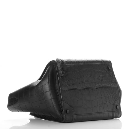 Celine Crocodile Embossed Calfskin Medium Phantom Luggage Black 4 of 7