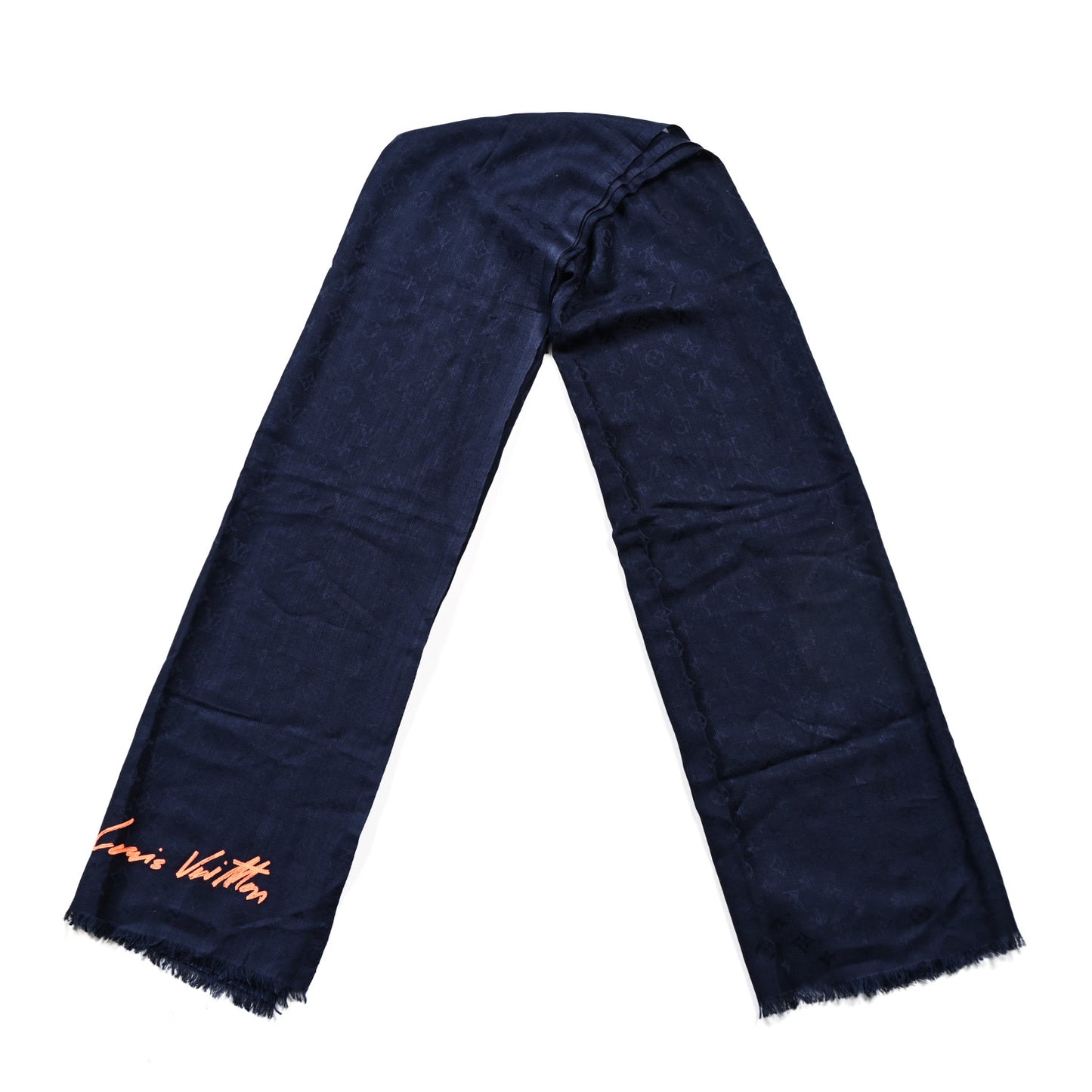 Silk Wool Cashmere Monogram Shawl Blue