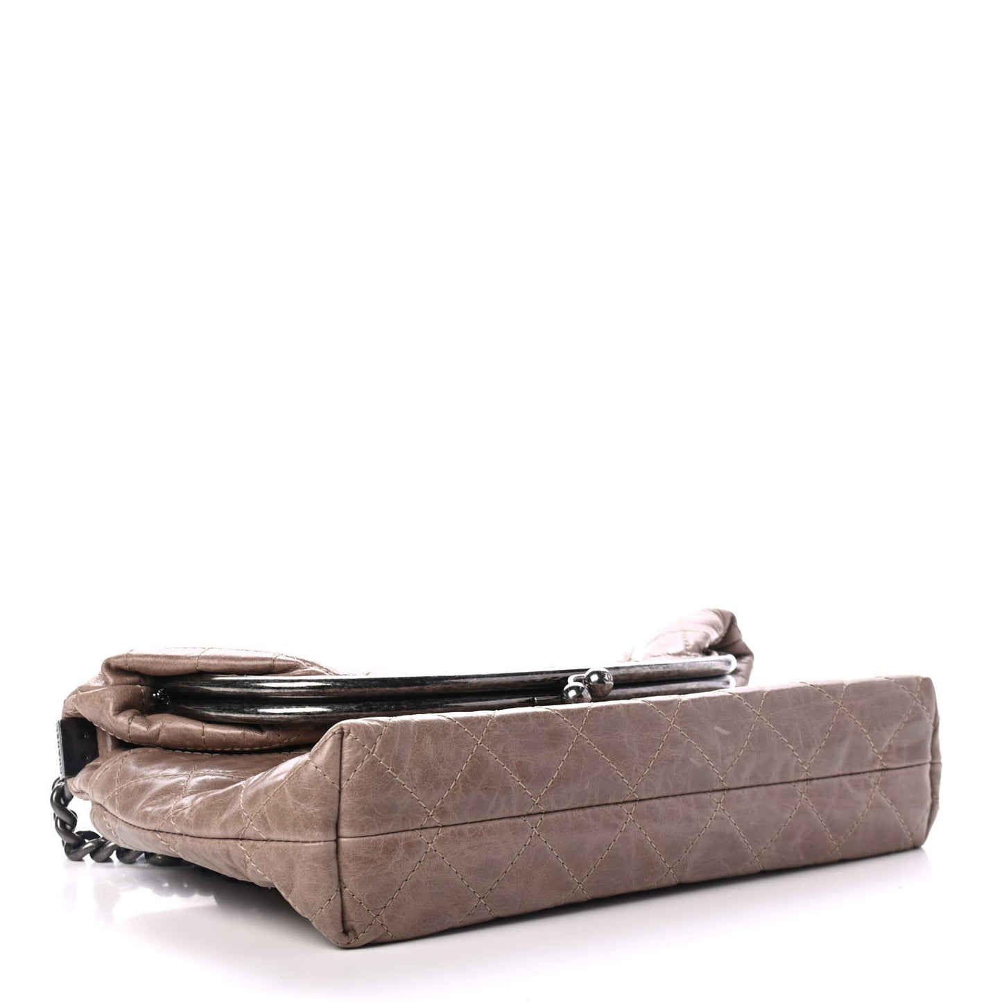 Glazed Calfskin Quilted Framed Shoulder Bag Beige