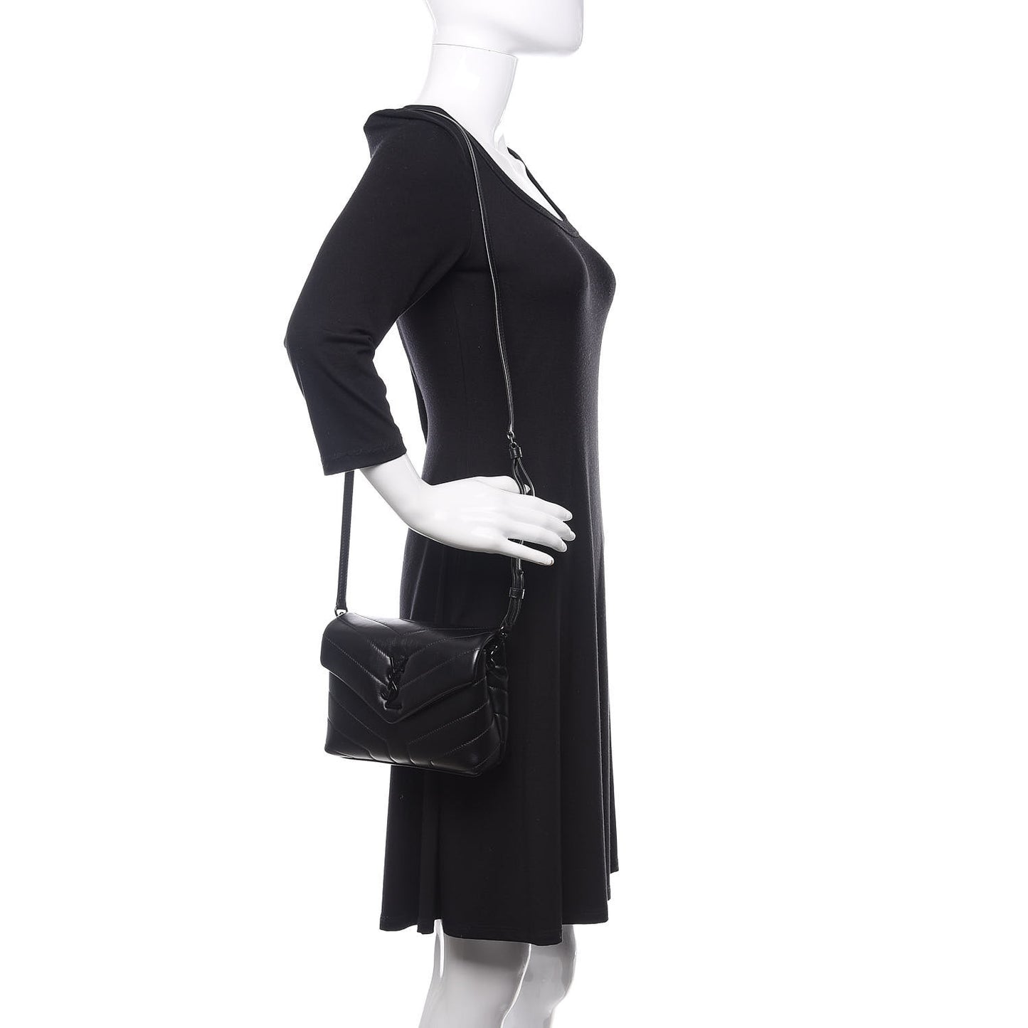 Calfskin Y Quilted Monogram Toy Loulou Crossbody Bag Black