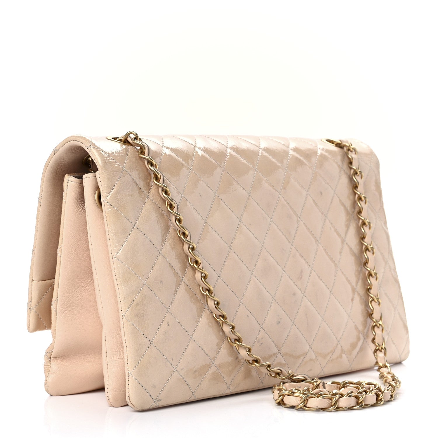 Chanel Patent Goatskin Quilted 3 Pocket Accordion Flap Beige 3 of 13