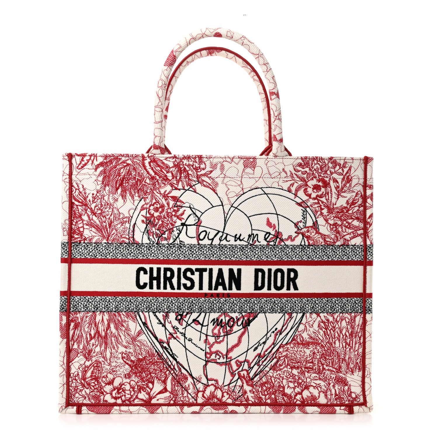 Christian Dior Canvas Embroidered Large Dioramour D-Royaume Book Tote Red Multicolor 1 of 10