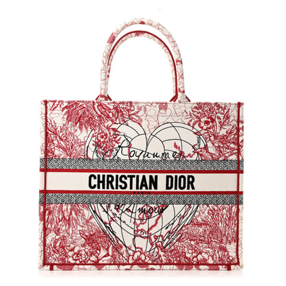 Christian Dior Canvas Embroidered Large Dioramour D-Royaume Book Tote Red Multicolor 1 of 10