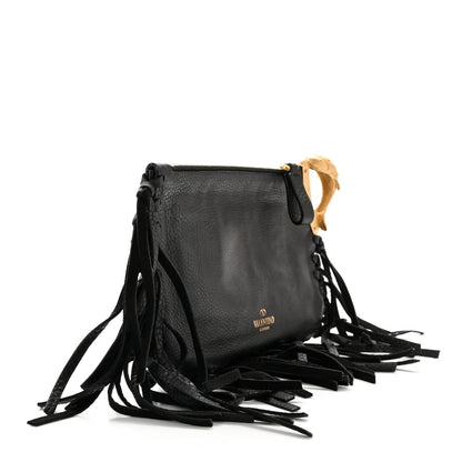 Valentino Garavani Calfskin C-Rockee Sagittarius Fringe Clutch Black 3 of 6
