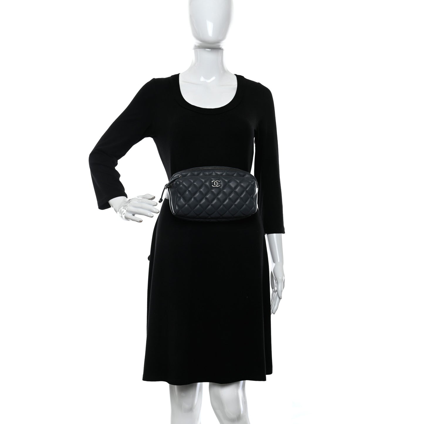 Calfskin Quilted Waist Bag Dark Grey