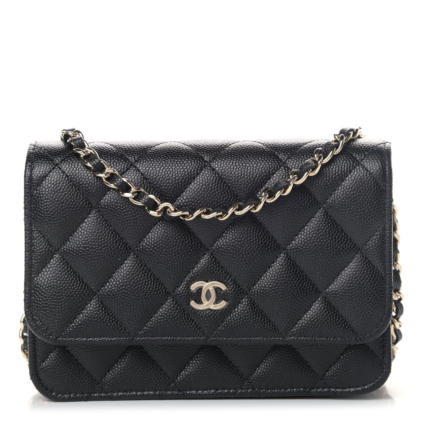 Caviar Quilted Mini Wallet On Chain WOC Black