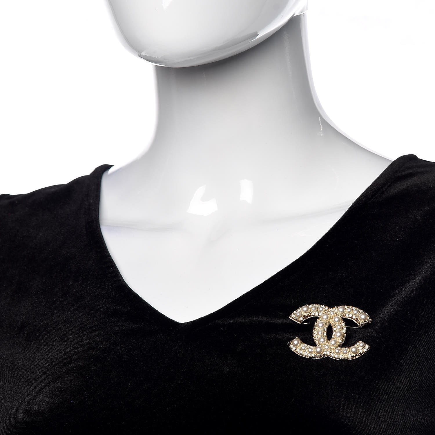 Chanel Pearl Crystal CC Brooch Gold 2 of 5