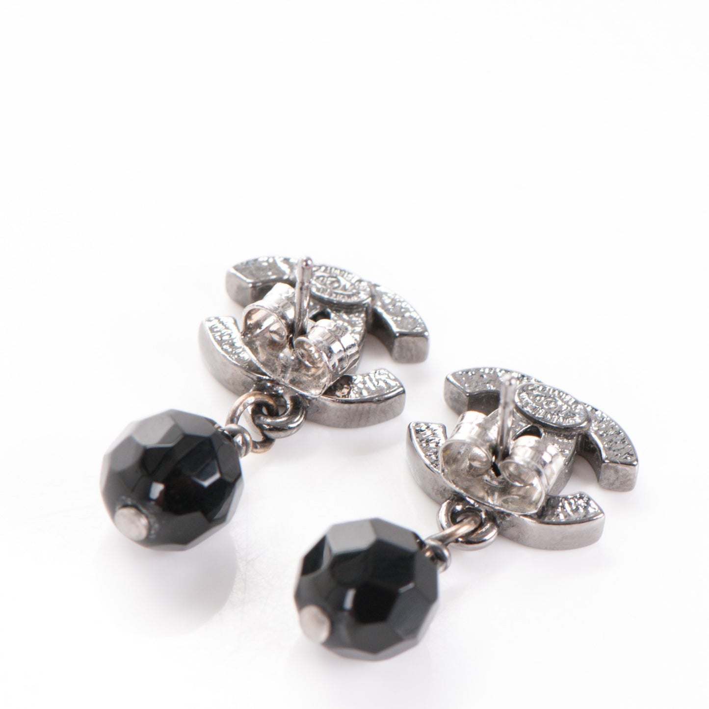 Ruthenium Bead CC Drop Earrings Black