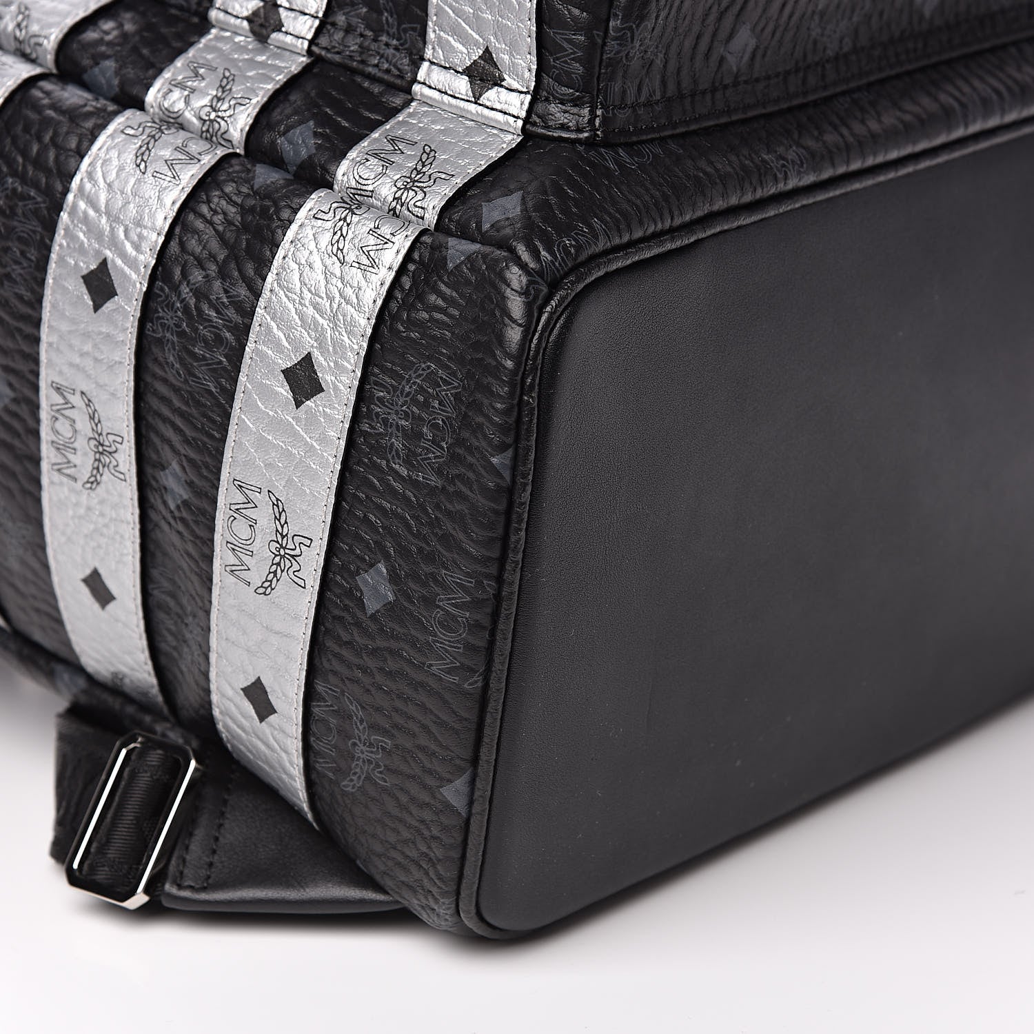 MCM Metallic Visetos Striped Medium Stark Backpack Silver Black 7 of 10