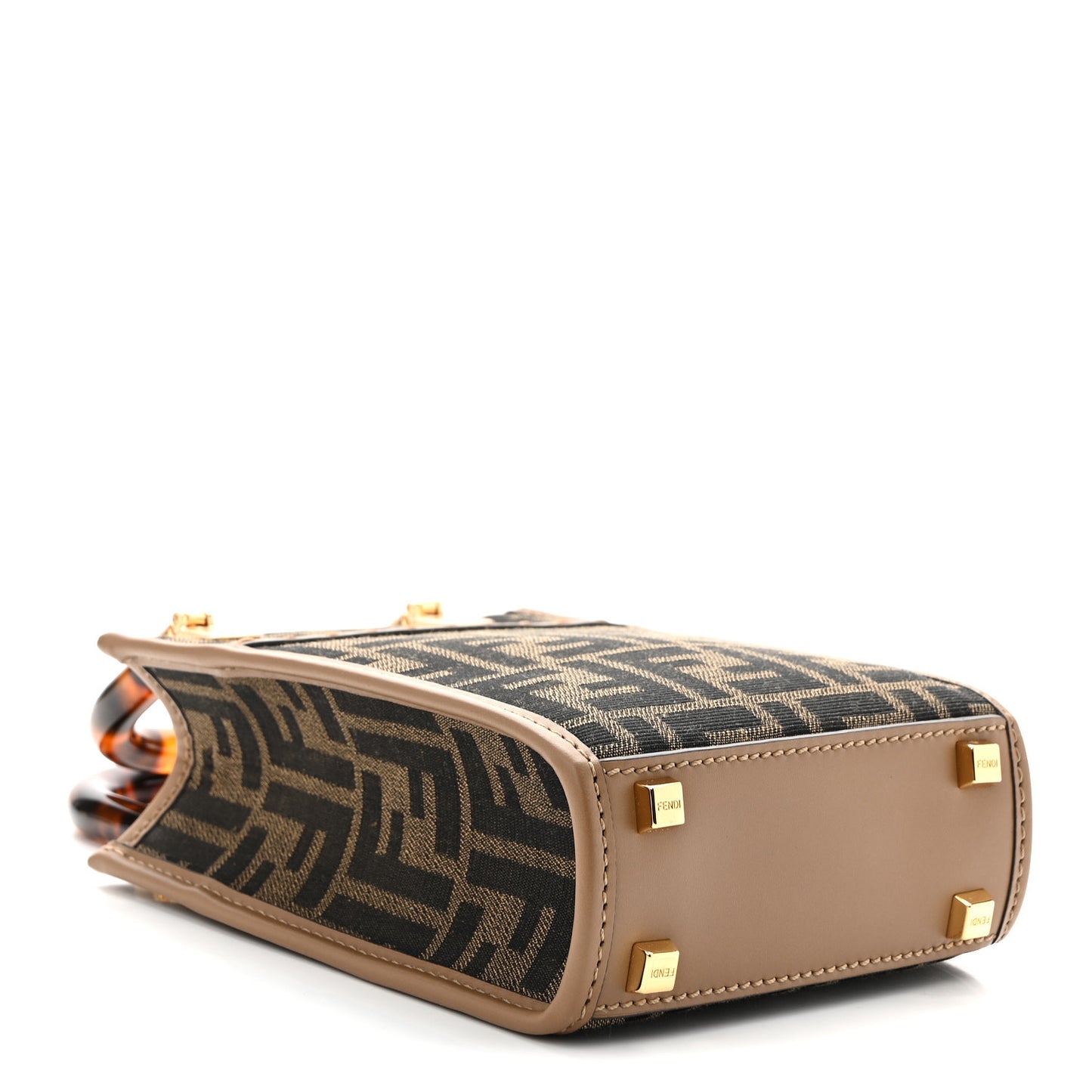 Fabric Jacquard Vitello King Plexiglass FF 1974 Mini Fendi Sunshine Shopper Tote Tobacco Moro Sand