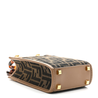 Fendi Fabric Jacquard Vitello King Plexiglass FF 1974 Mini Fendi Sunshine Shopper Tote Tobacco Moro Sand 4 of 10