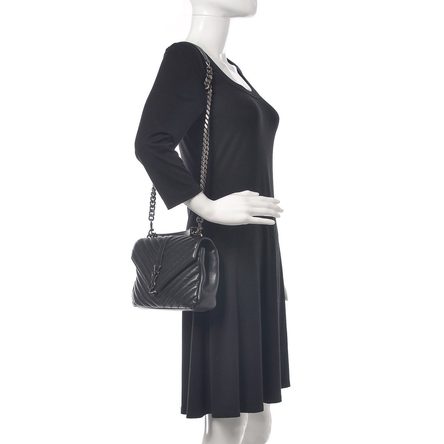Sheepskin Matelasse Chevron Monogram Medium College Bag Black