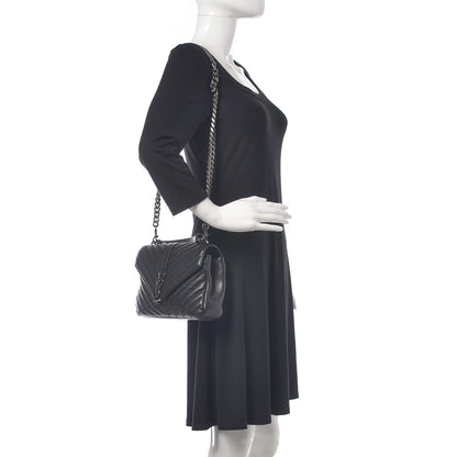 Saint Laurent Sheepskin Matelasse Chevron Monogram Medium College Bag Black 3 of 11