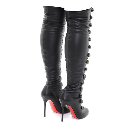 Christian Louboutin Washed Calfskin Fabiola 100 Over The Knee Boots 39 Black 4 of 7