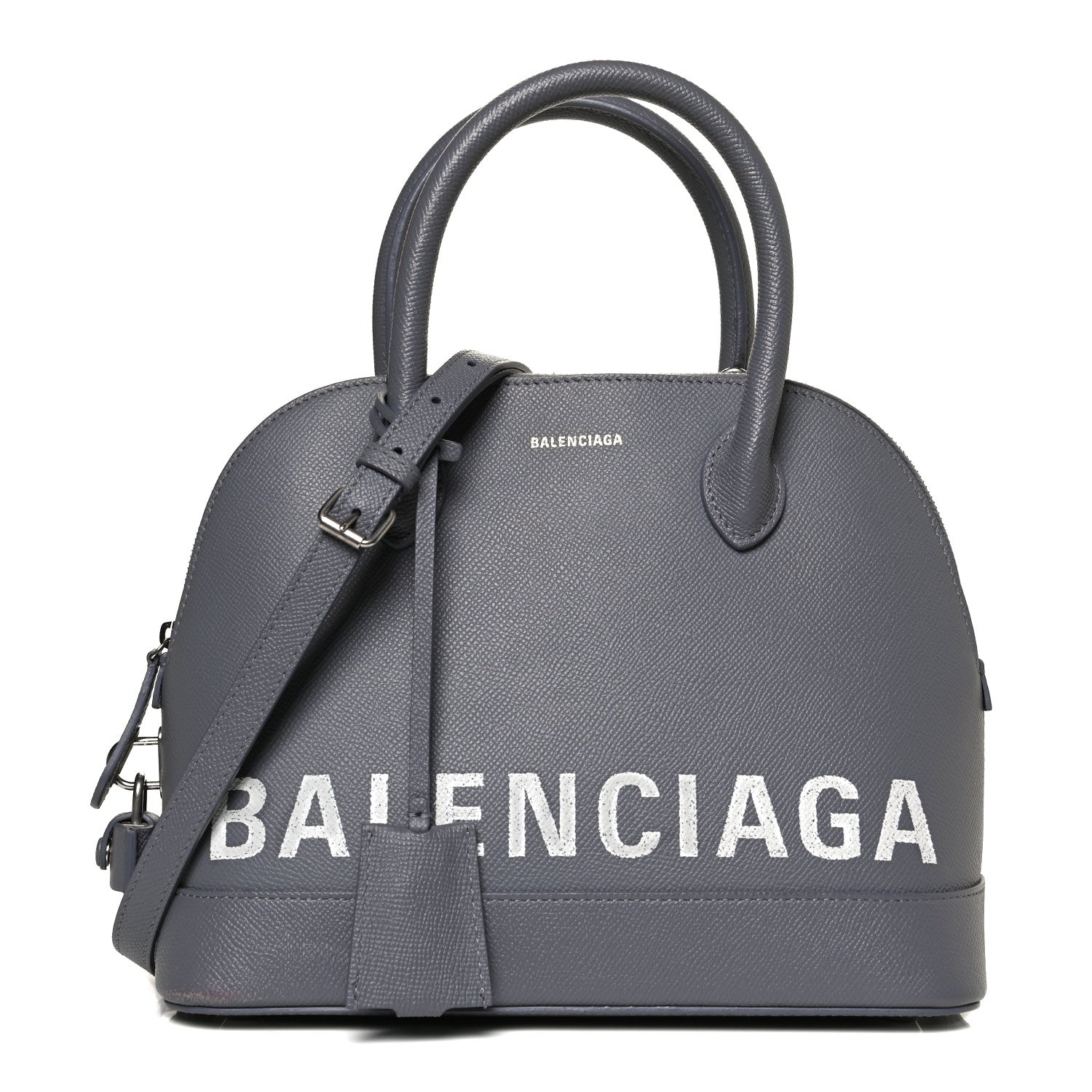 Balenciaga Signature Grained Calfskin Logo S Ville Top Handle Bag Gris Perle Fonce White 1 of 8