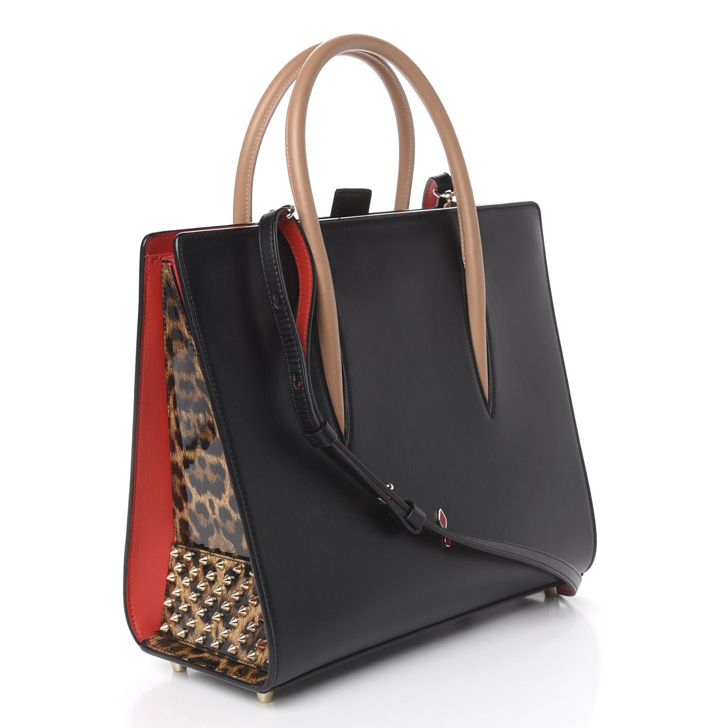 Calfskin Patent Leopard Spiked Large Paloma Black