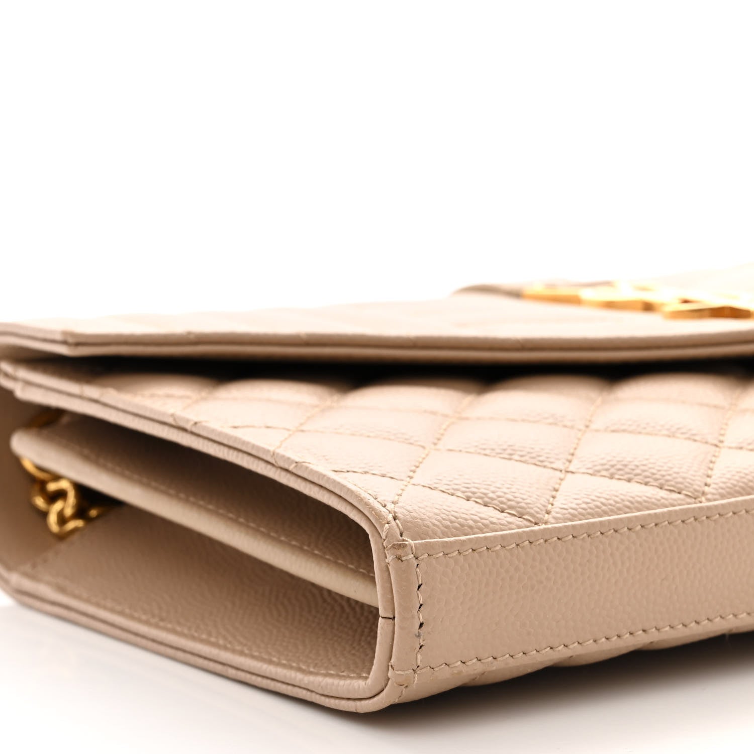 Saint Laurent Grain De Poudre Mixed Matelasse Triquilt Monogram Chain Wallet Dark Beige 8 of 11