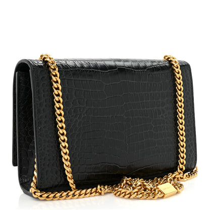 Saint Laurent Calfskin Crocodile Embossed Medium Classic Monogram Kate Tassel Satchel Black 3 of 19