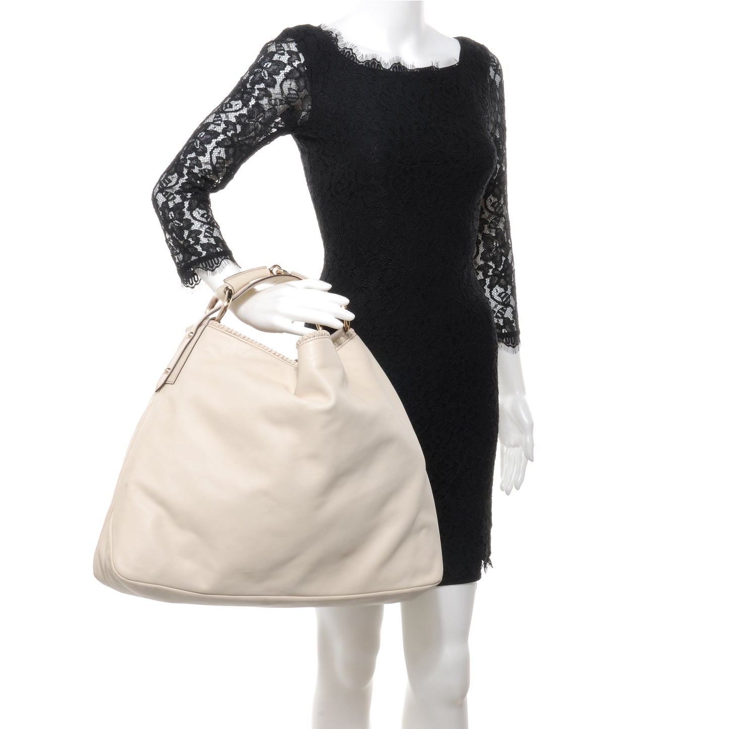 Leather Horsebit Chain Large Hobo Ivory