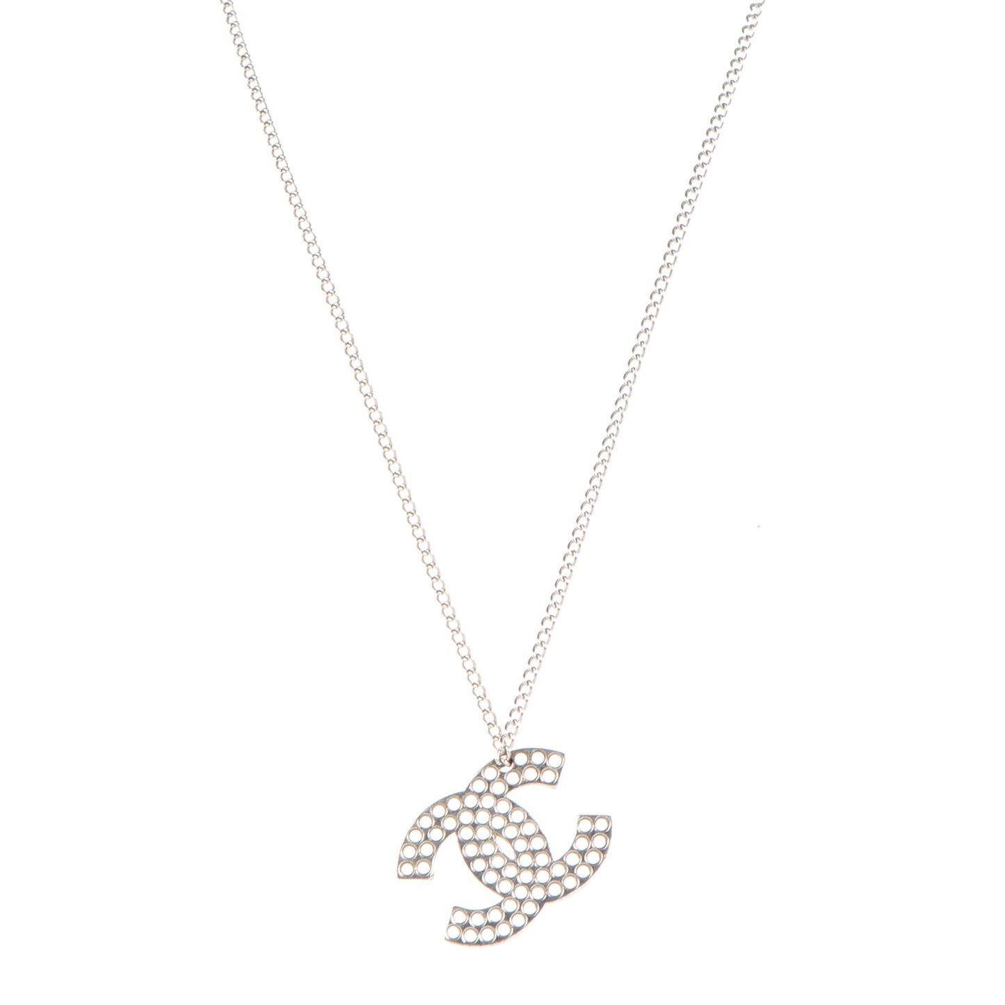 Perforated CC Pendant Necklace Silver