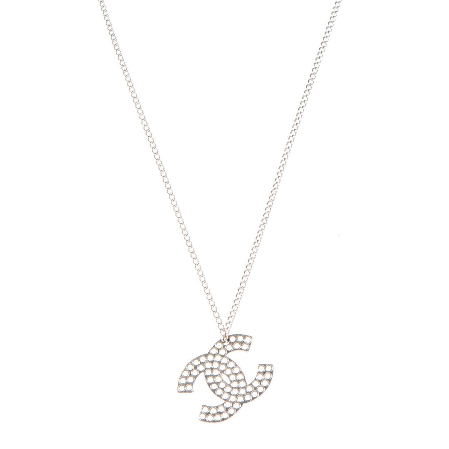 Chanel Perforated CC Pendant Necklace Silver 1 of 3