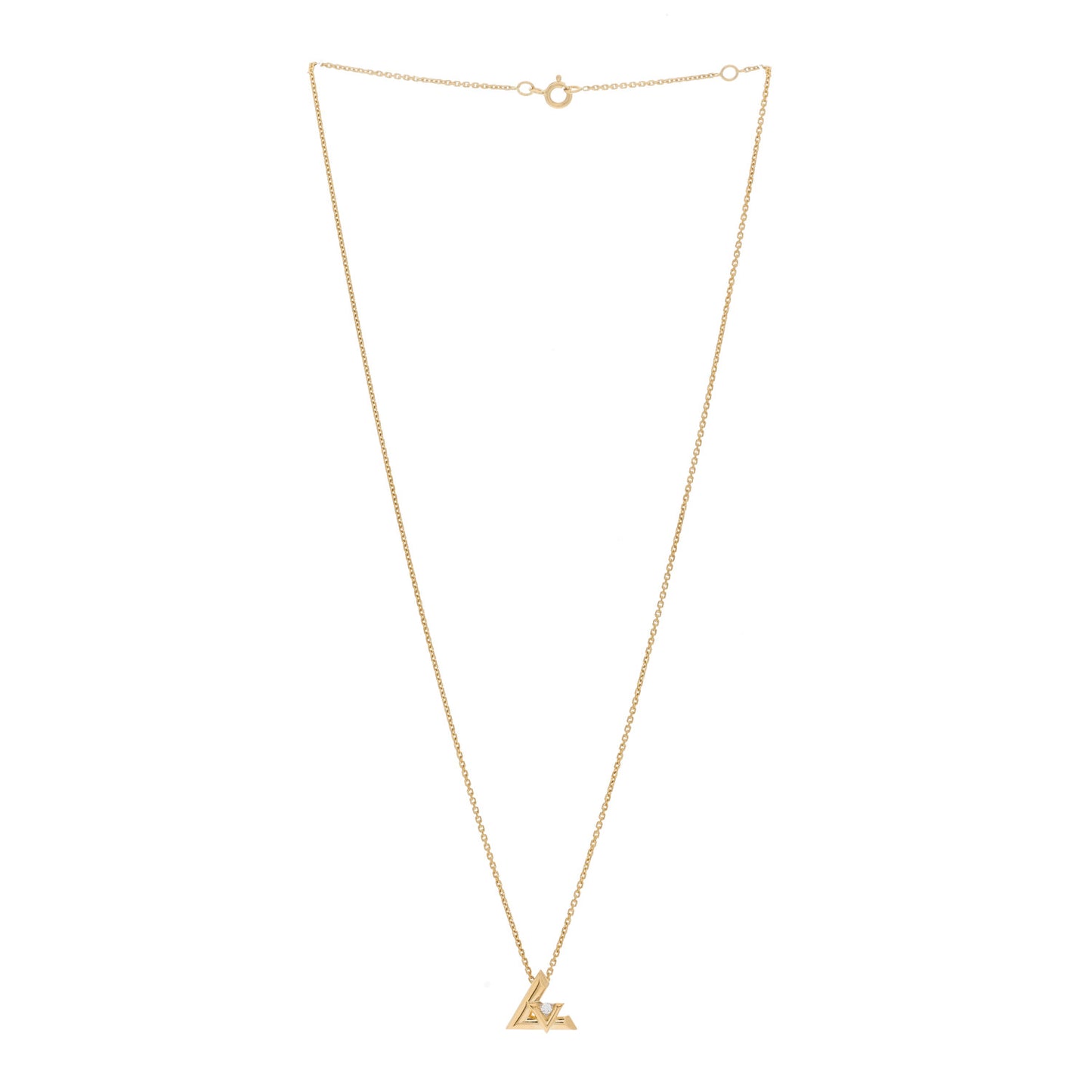 18K Yellow Gold Diamond Small LV Volt One Pendant Necklace