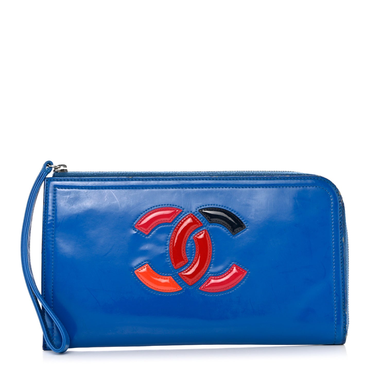 Vinyl Patent Lipstick Wristlet Wallet Blue
