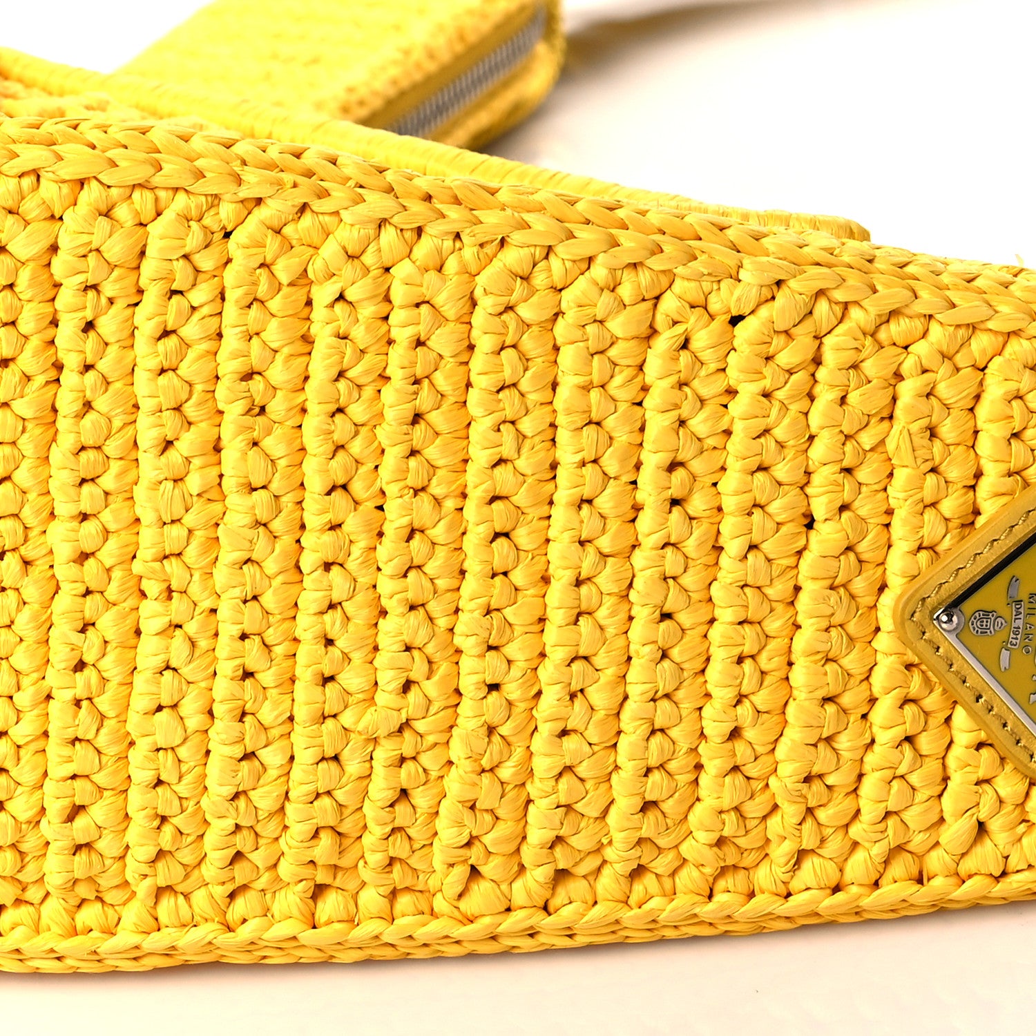 Prada Yarn Raffia Effect Crochet Triangle Shoulder Bag Giallo 11 of 12