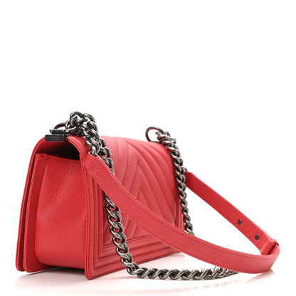 Chanel Caviar Chevron Quilted Medium Boy Flap Red 3 of 11