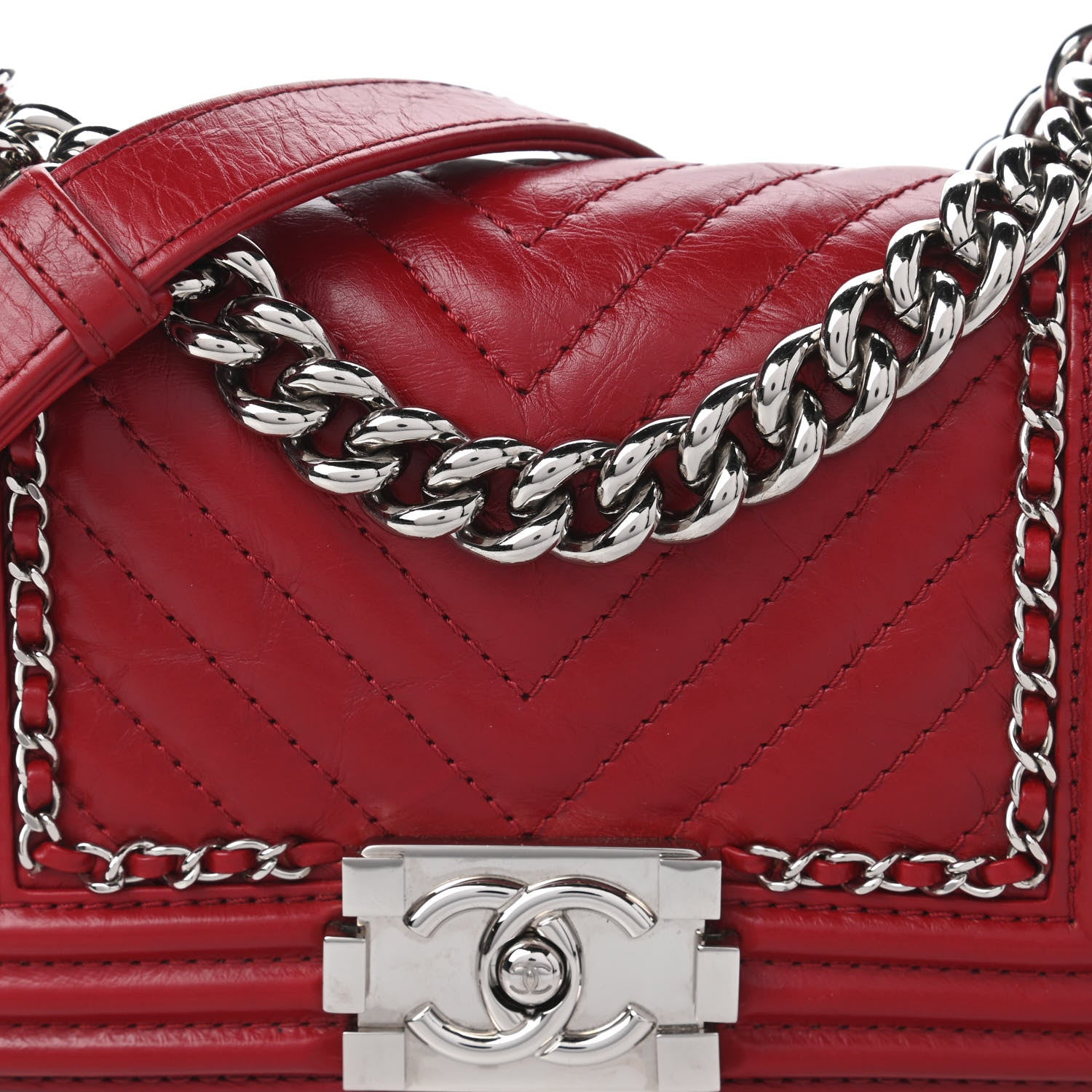 Chanel Aged Calfskin Chevron Small Jacket Boy Flap Red 10 of 11