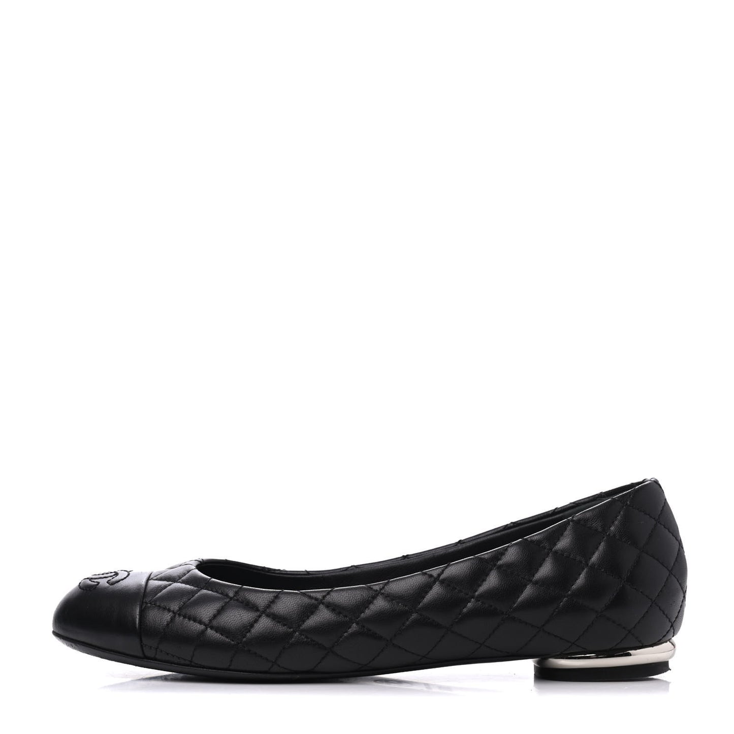 Lambskin Quilted CC Cap Toe Ballerina Flats 36.5 Black