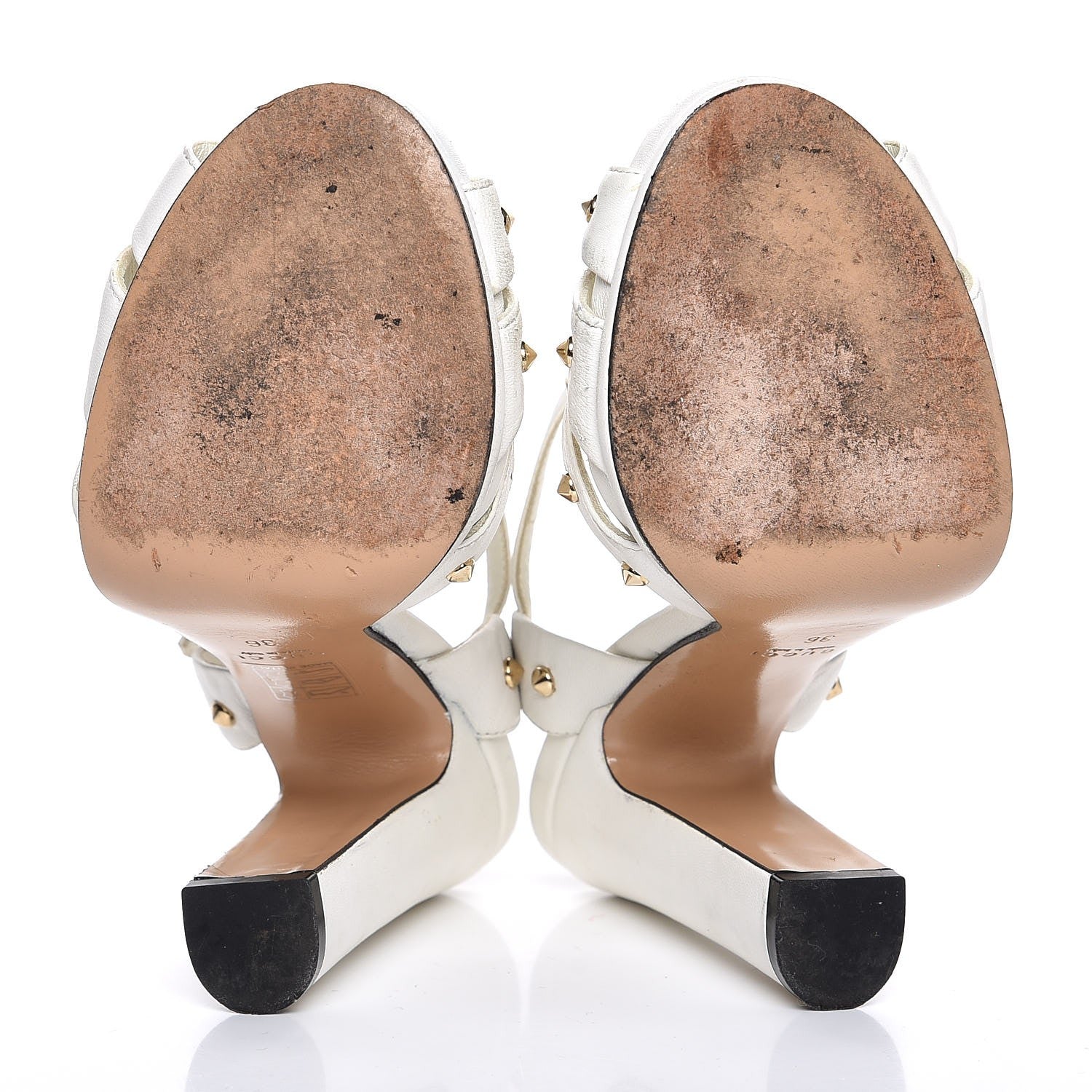 Gucci Calfskin Studded Jacquelyne T-Strap Sandals White 5 of 12