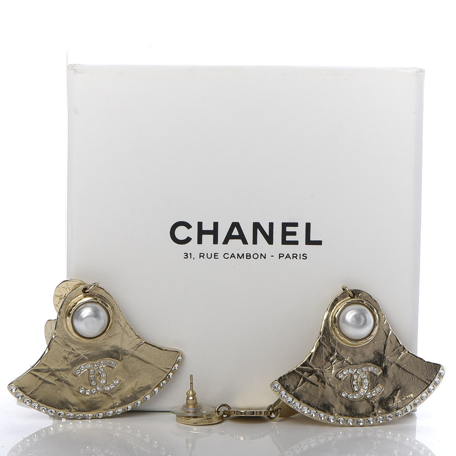 Chanel Crystal Pearl Dangle Earrings Gold 5 of 5