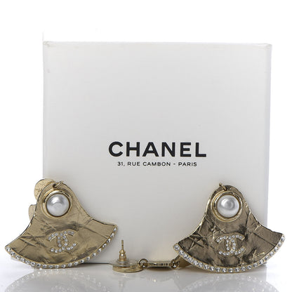 Chanel Crystal Pearl Dangle Earrings Gold 5 of 5