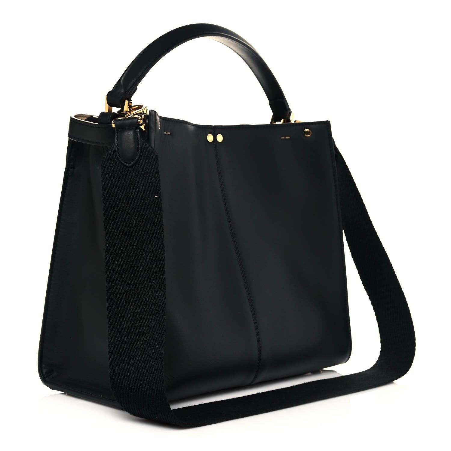 Fendi Vitello Seta Glazed Fabric FF 1974 Medium Peekaboo X-Lite Black Mogano Panna 4 of 14