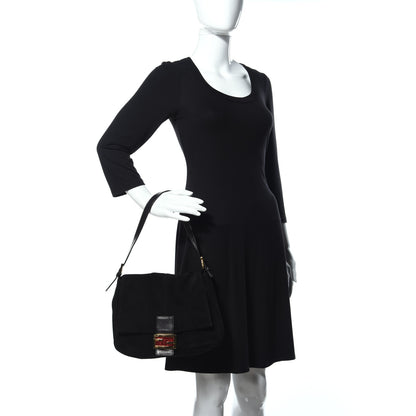 Fendi Suede Calfskin Mama Baguette Black 2 of 15