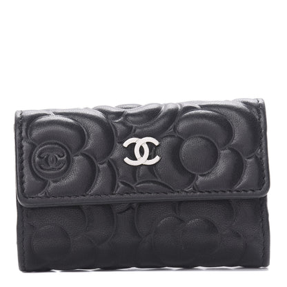 Chanel Goatskin Camellia Embossed 4 Key Holder Black 1 of 11