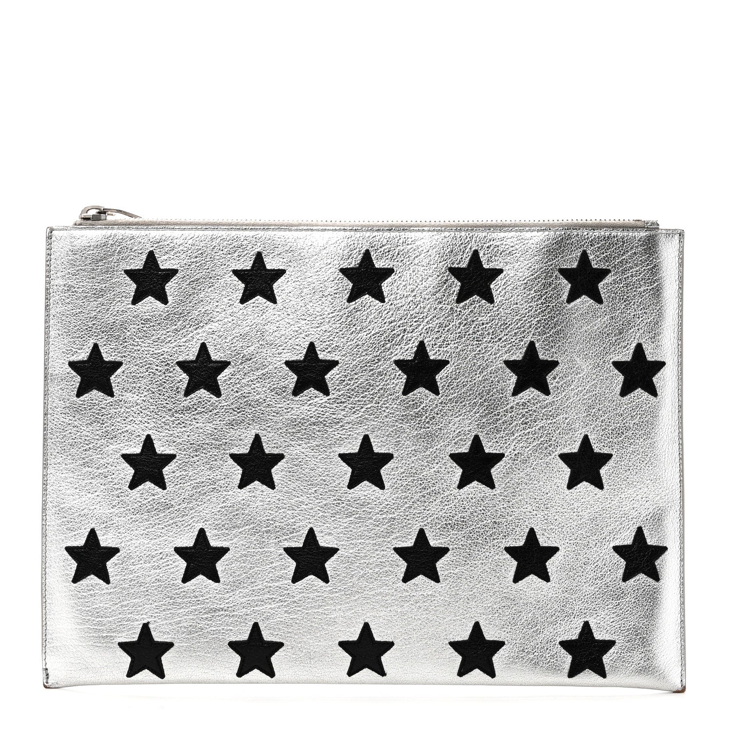 Saint Laurent Calfskin Star Rider iPad Pouch Argento 1 of 9