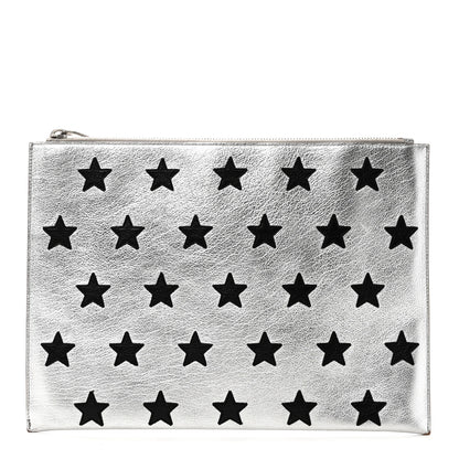 Saint Laurent Calfskin Star Rider iPad Pouch Argento 1 of 9