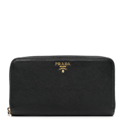 Prada Saffiano Metal Zip Around Organizer Wallet Black 1 of 11